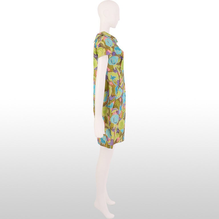 Women's 1960's Abstract Floral Cowl Neck Shift Dress
