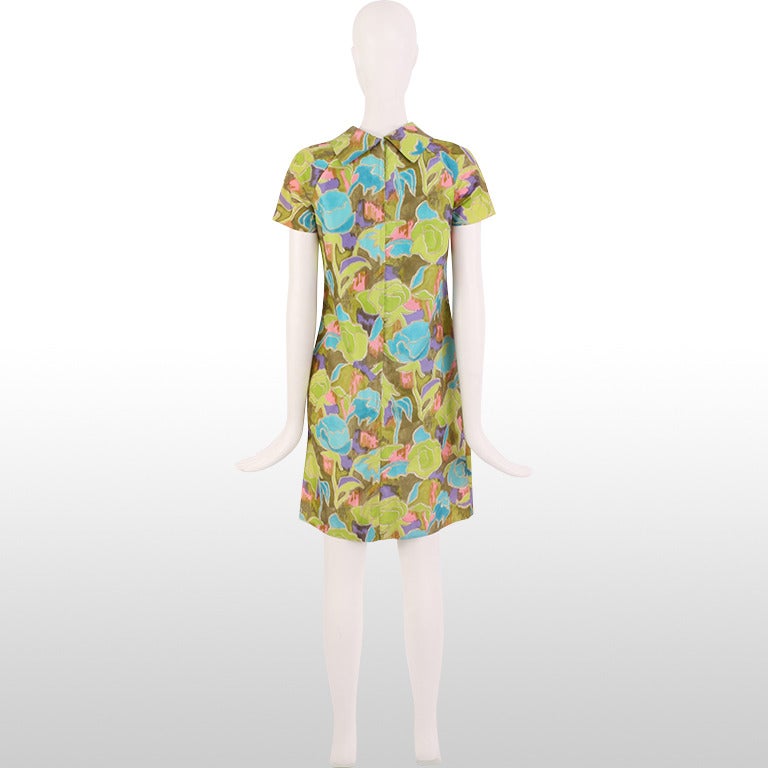 1960's Abstract Floral Cowl Neck Shift Dress In Excellent Condition In London, GB