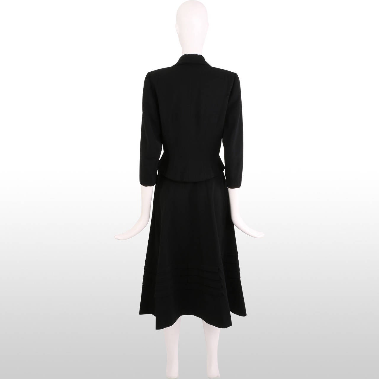 Black 1940's Lilli Ann Pleat Tuck Skirt Suit For Sale