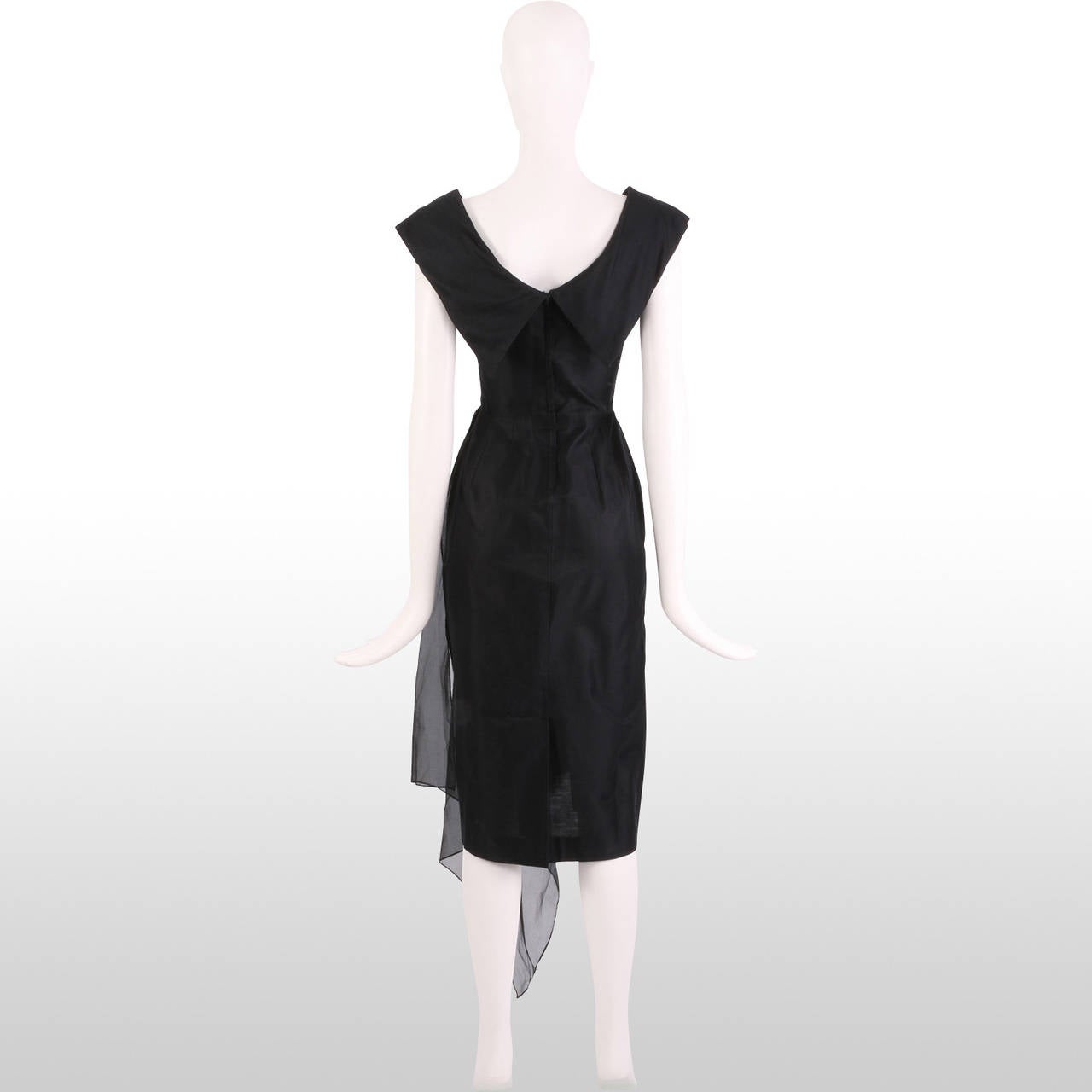 Women's 1950's Black Sweetheart Neck With Chiffon Detail Cocktail Dress
