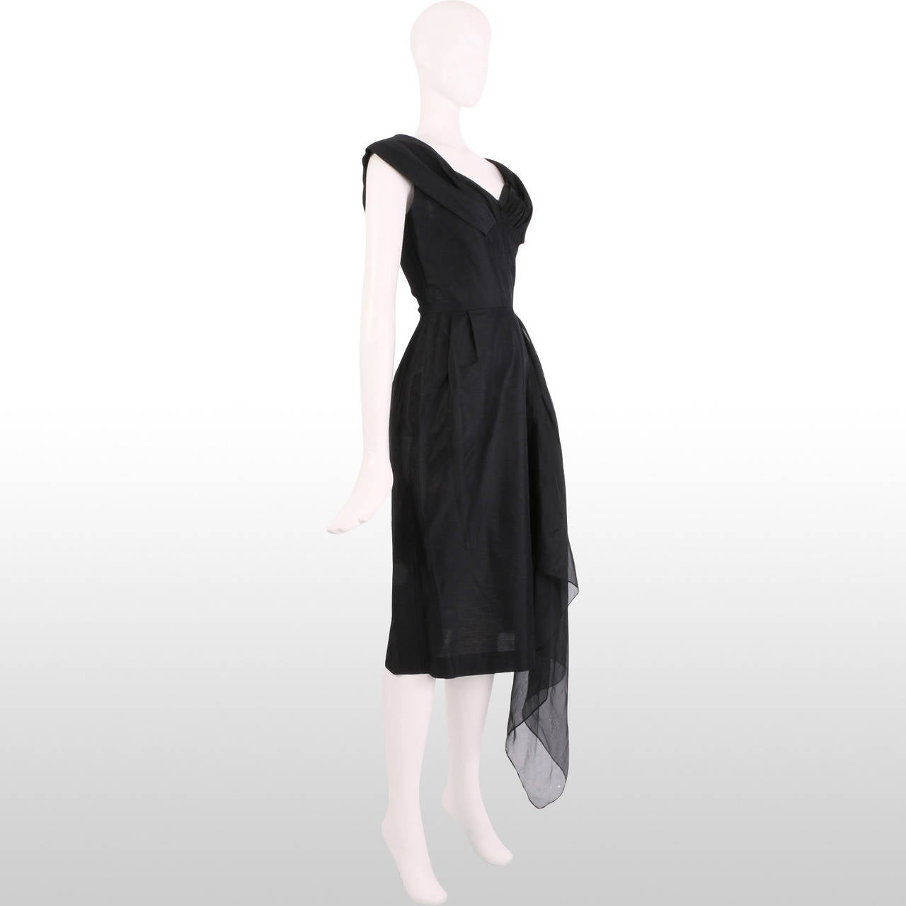 1950's Black Sweetheart Neck With Chiffon Detail Cocktail Dress 2