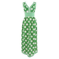 Retro 1960's Apple Green Large Polka Dot Empire Gown