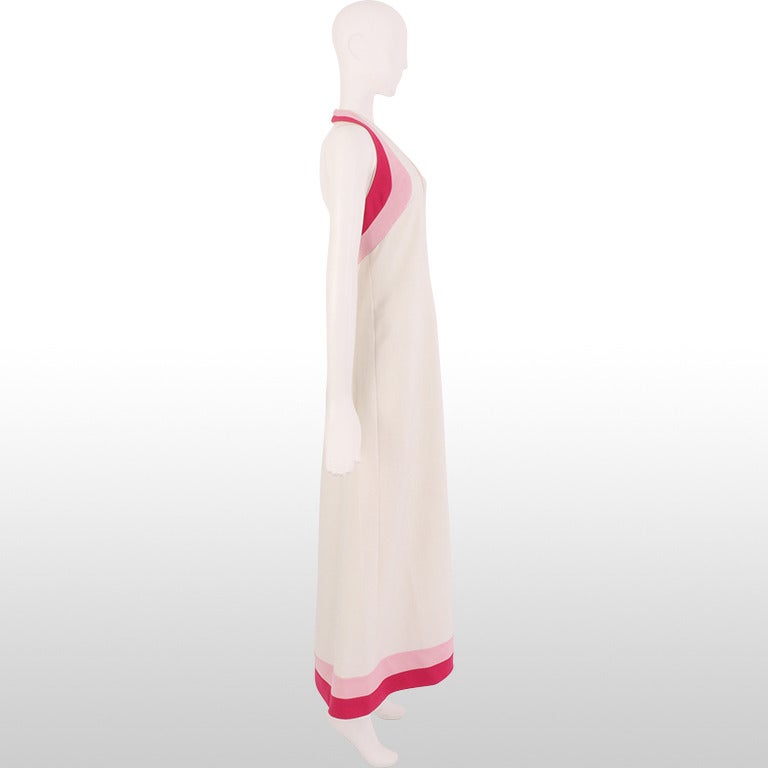 Women's 1970's Lord and Taylor White Linen with Pink Halter Neck Gown For Sale