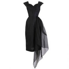 1950's Black Sweetheart Neck With Chiffon Detail Cocktail Dress