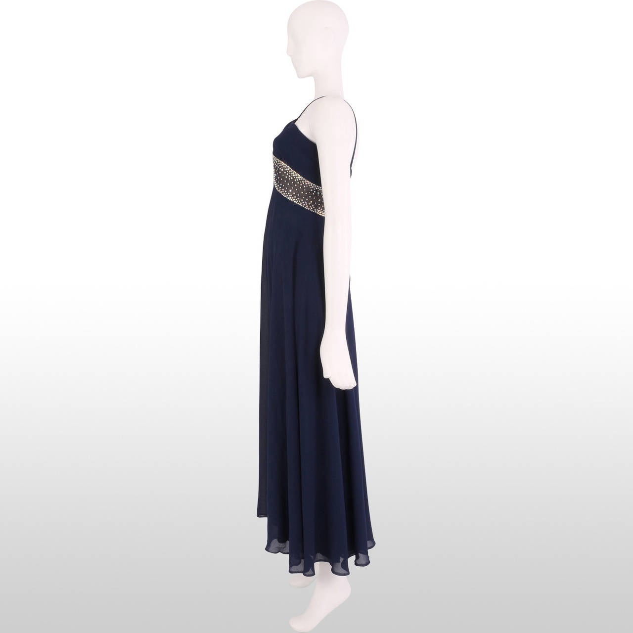 Women's 1960's Royal Blue Beaded Halter Gown For Sale