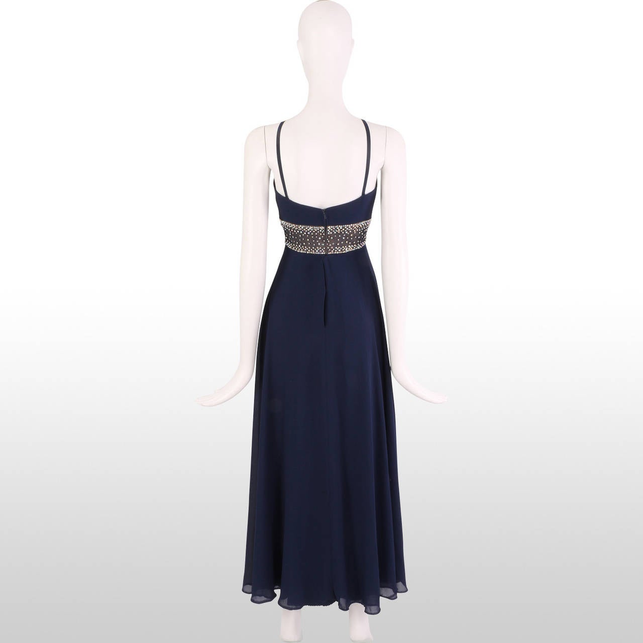 Black 1960's Royal Blue Beaded Halter Gown For Sale