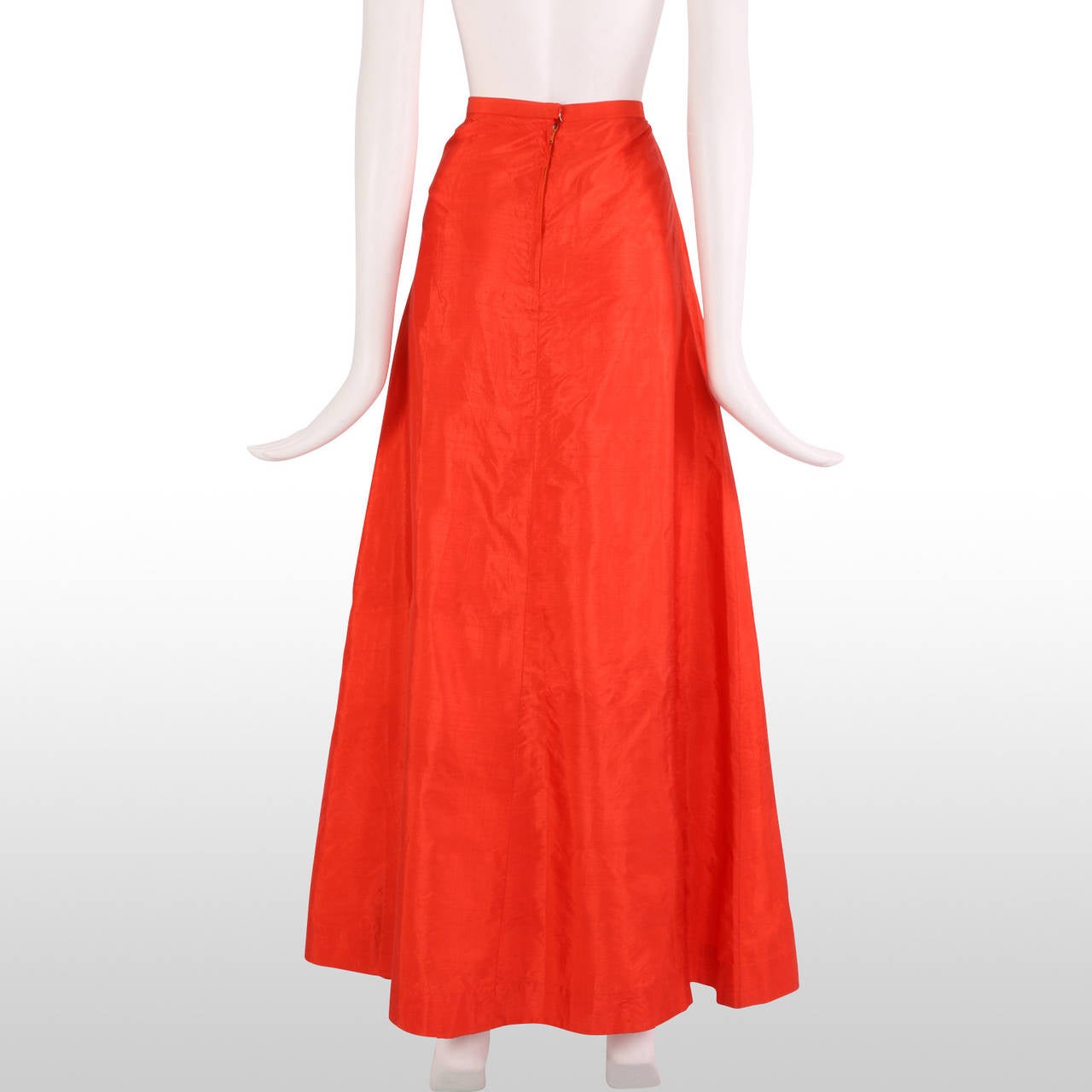 Red 1970's Coral HarrodsThai Silk Skirt