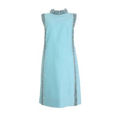Vintage 1960's Sky Blue Beaded Shift Dress
