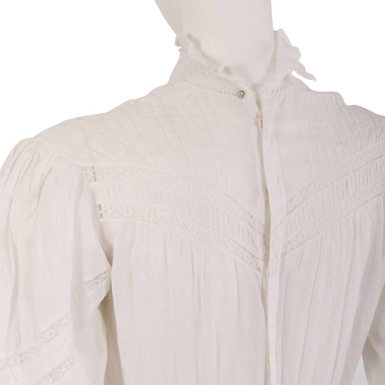 Victorian White Embroidery and Lace High Neck Lawn Dress 2