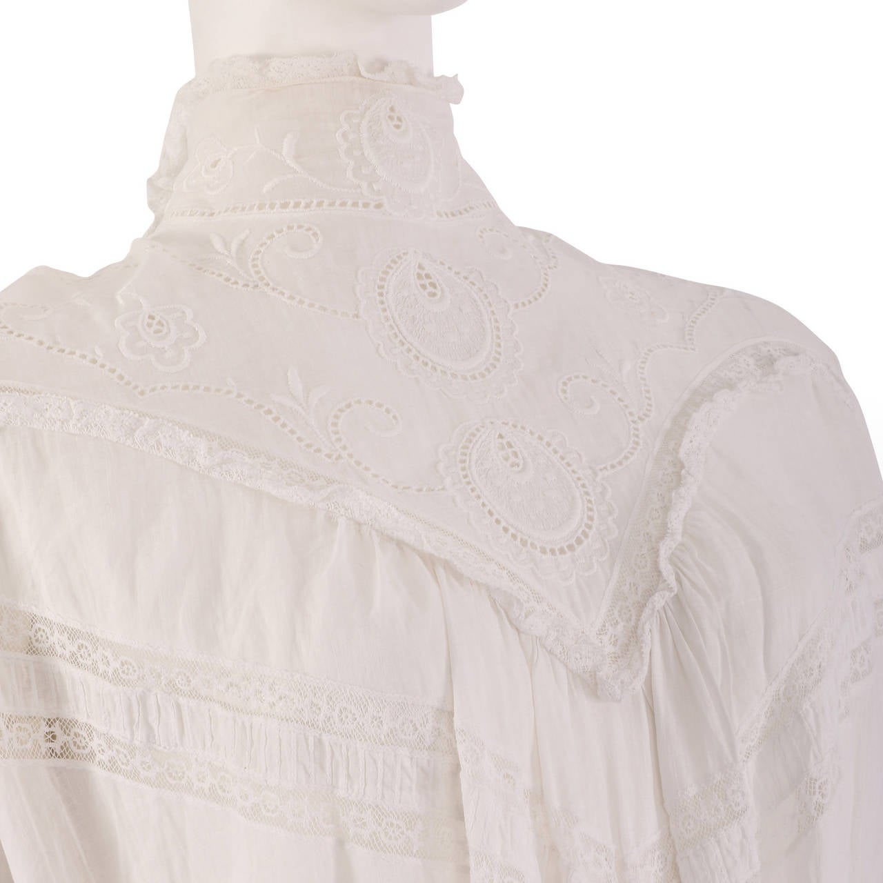 Victorian White Embroidery and Lace High Neck Lawn Dress 1