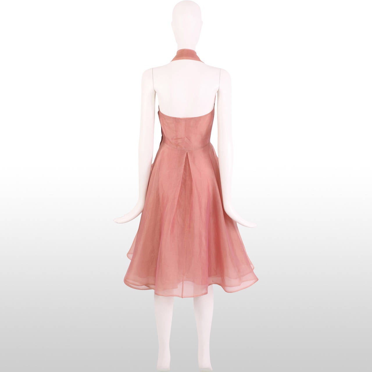 Women's 1950's Rose Pink Silk Organza Halter Dress