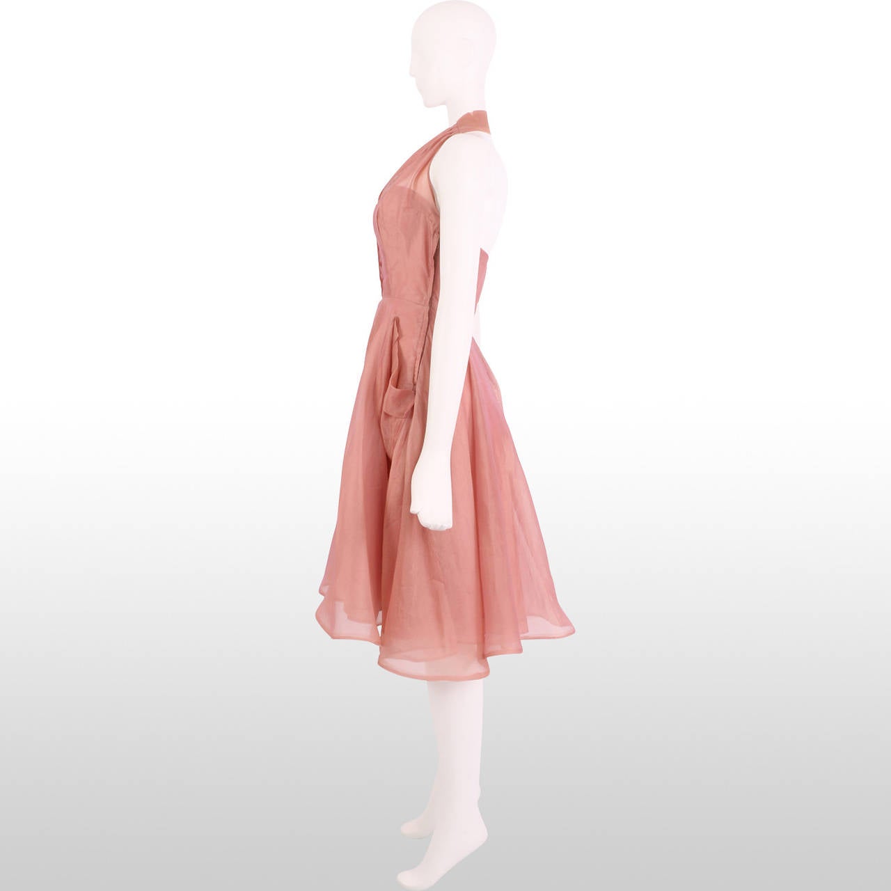 1950's Rose Pink Silk Organza Halter Dress 1