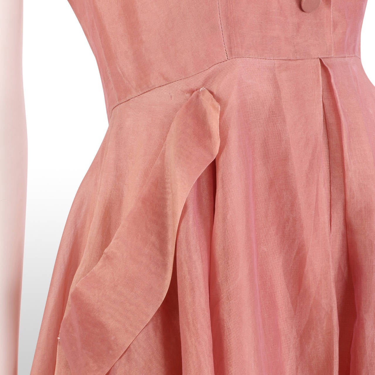 1950's Rose Pink Silk Organza Halter Dress 3