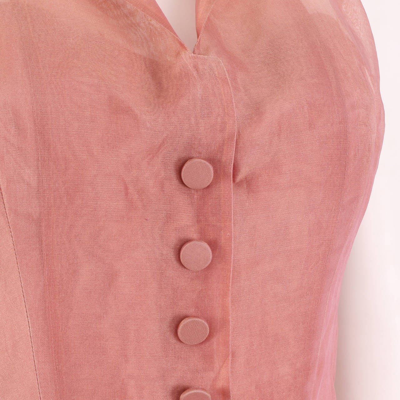 1950's Rose Pink Silk Organza Halter Dress 4