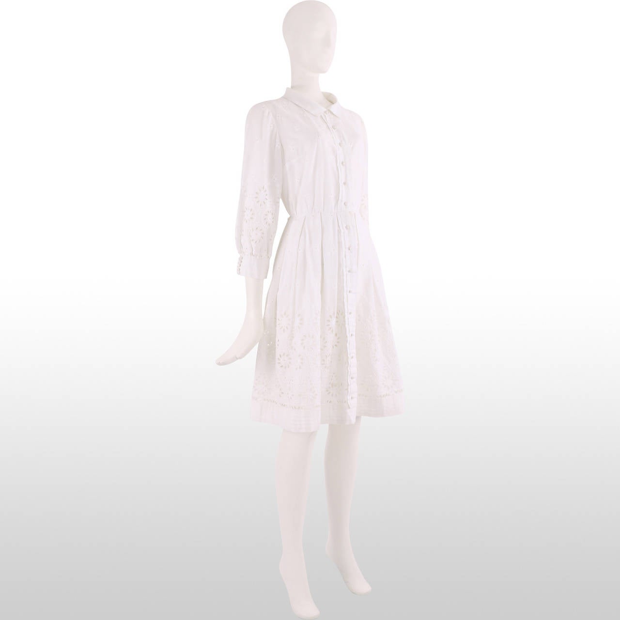 Women's 1950's White Cotton Broderie Anglaise Summer Dress