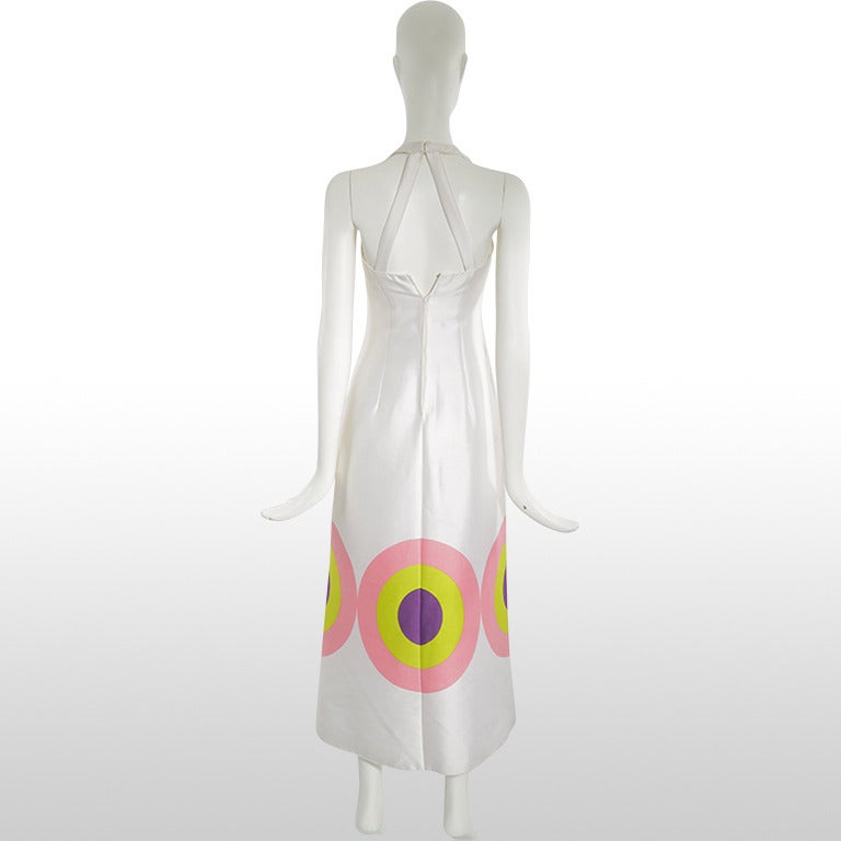 Beige 1960's Pop Bullseye Motif Halter Gown
