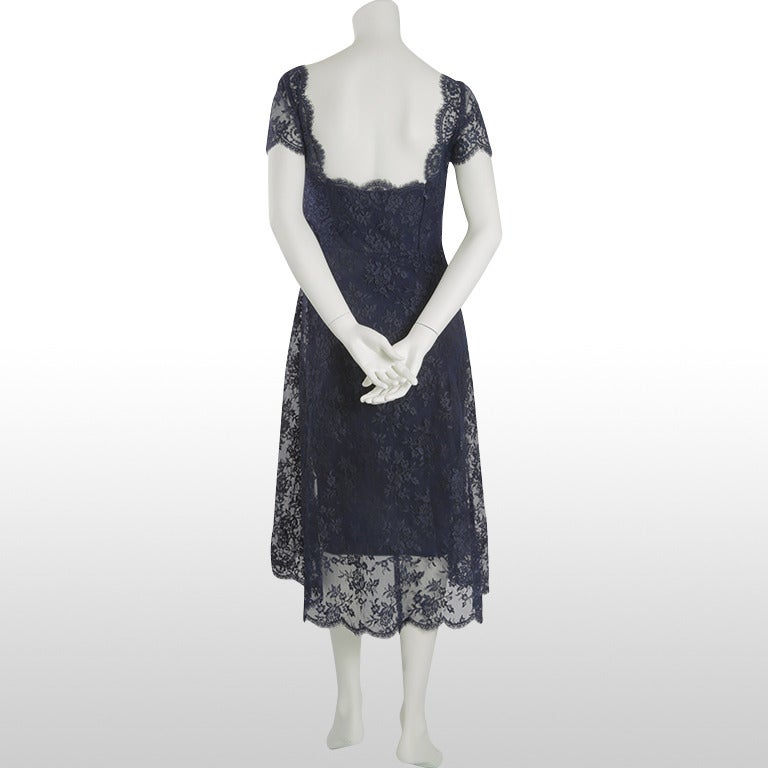 Black 1960's Estévez Navy Lace Cocktail Dress For Sale