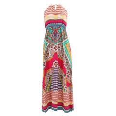 Vintage 1970's Cotton Jersey Bright Colourful Print Halter Sundress