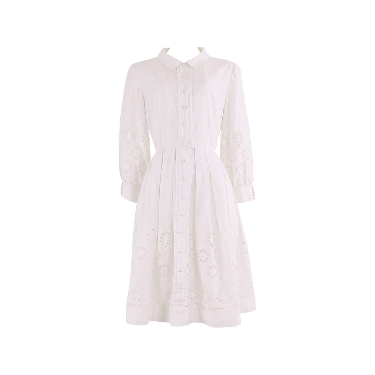 1950's White Cotton Broderie Anglaise Summer Dress