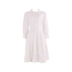 1950's White Cotton Broderie Anglaise Summer Dress