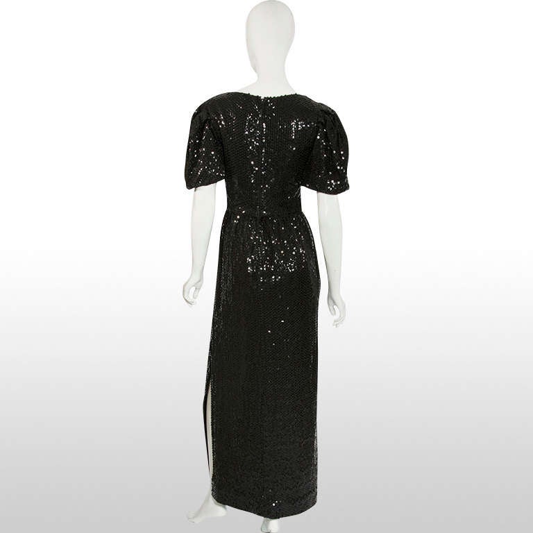 Women's 1970's Donald Brooks Black Sequin Full Length Gown For Sale