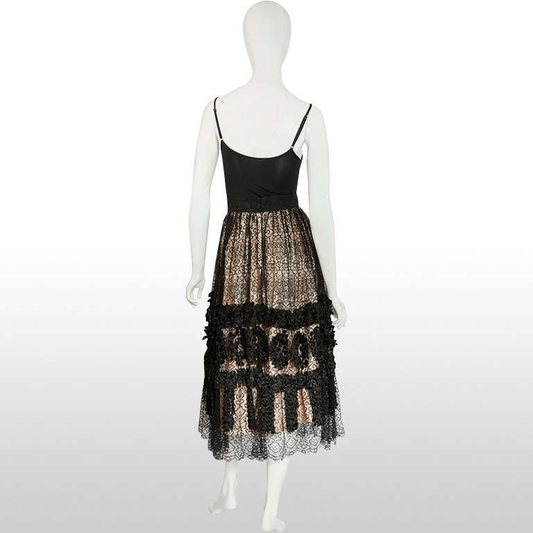 Women's 1950's Black Lace & Pink Silk Satin Skirt