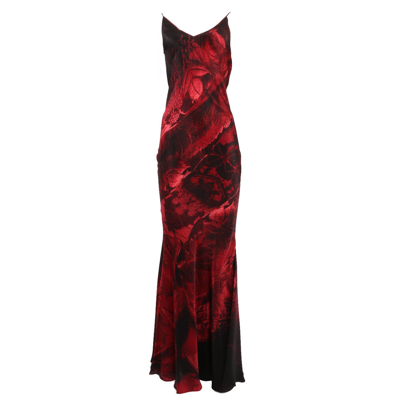 Roberto Cavalli Dark Foliage Print Silk Strappy Slip Gown at 1stDibs