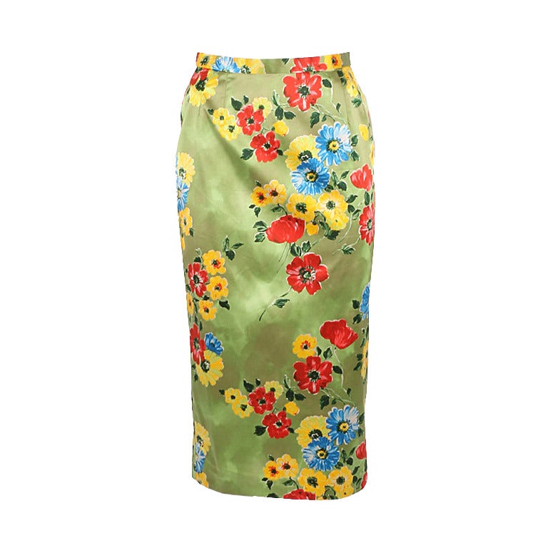 Dolce and Gabbana Bright Satin Silk Floral Skirt For Sale