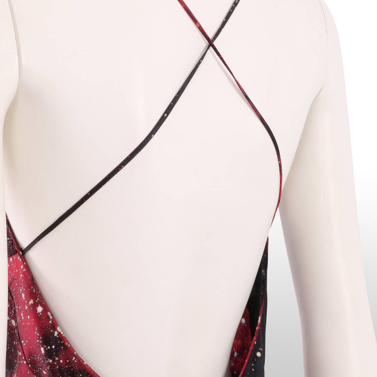 Roberto Cavalli Galaxy Print Silk Strappy Cross Back Gown In Excellent Condition In London, GB