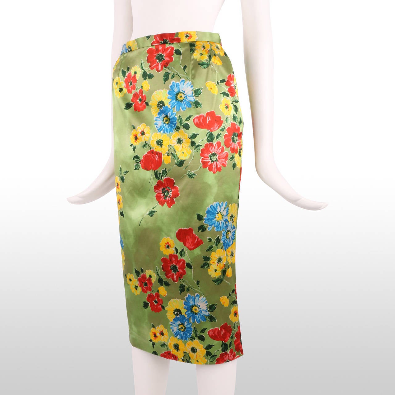 Brown Dolce and Gabbana Bright Satin Silk Floral Skirt For Sale