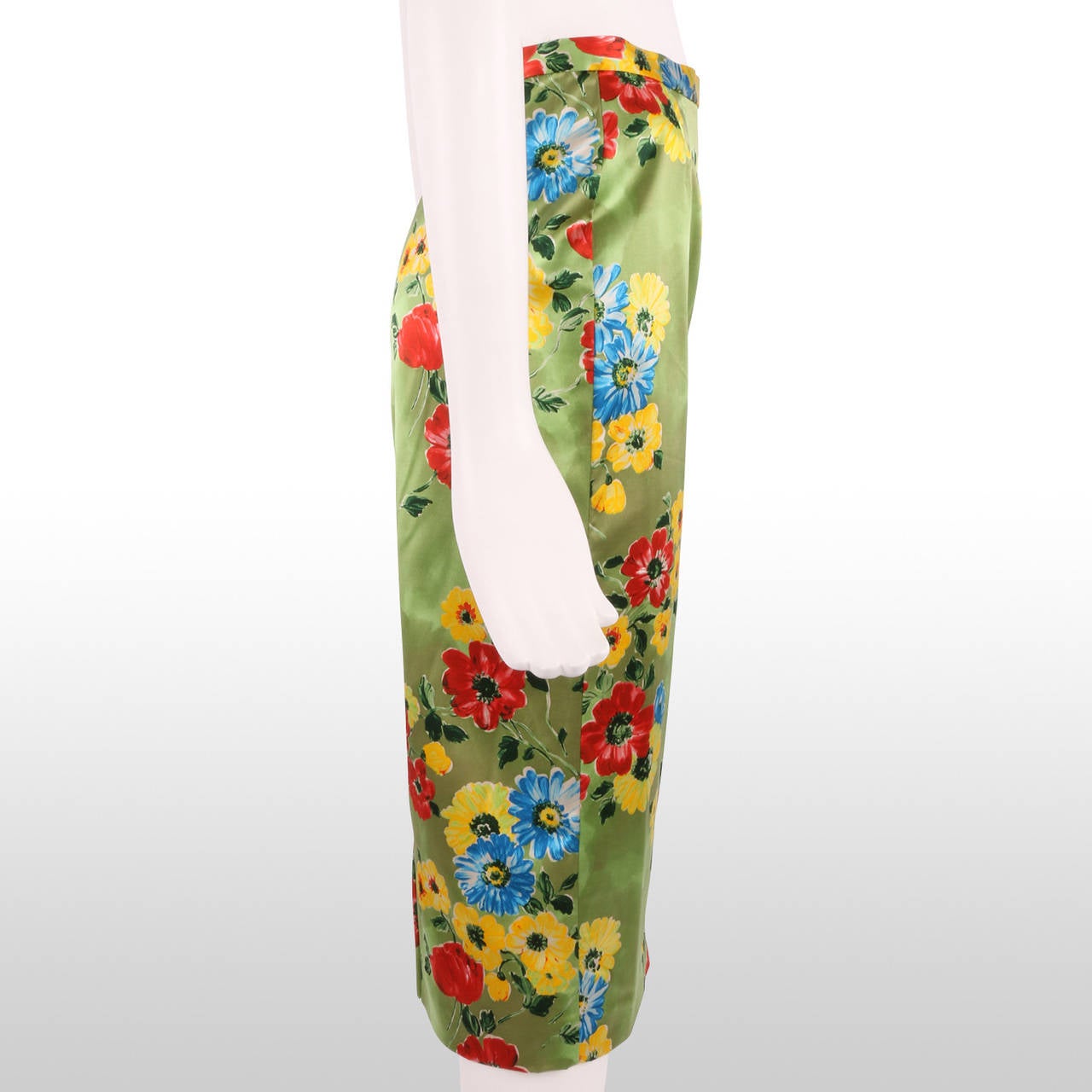 Dolce and Gabbana Bright Satin Silk Floral Skirt For Sale 1