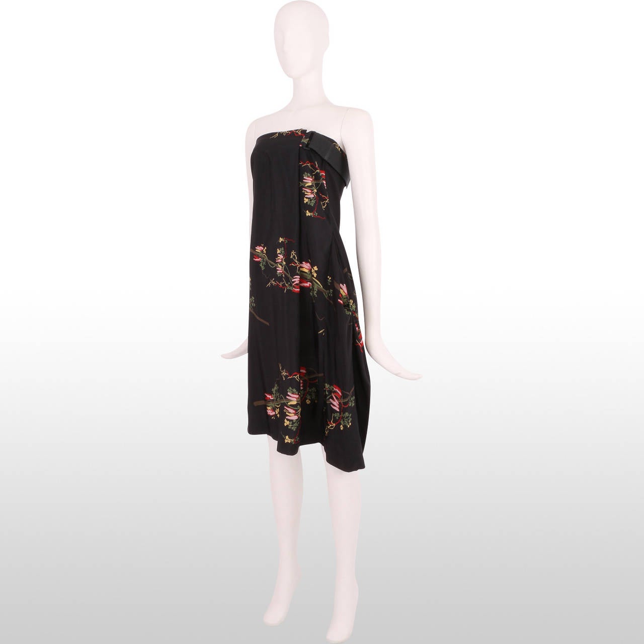 Vivienne Westwood Anglomania Black with Oriental Print Strapless Dress For Sale 1