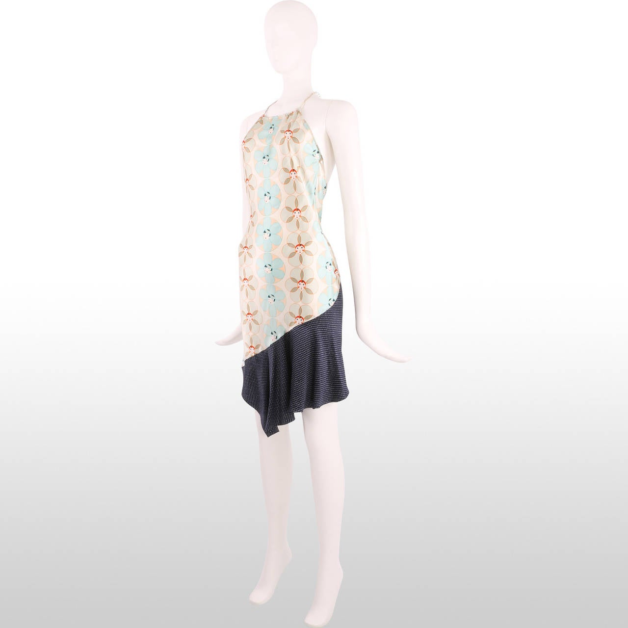 Women's John Galliano Patchwork Print Silk Halter Neck Dress For Sale