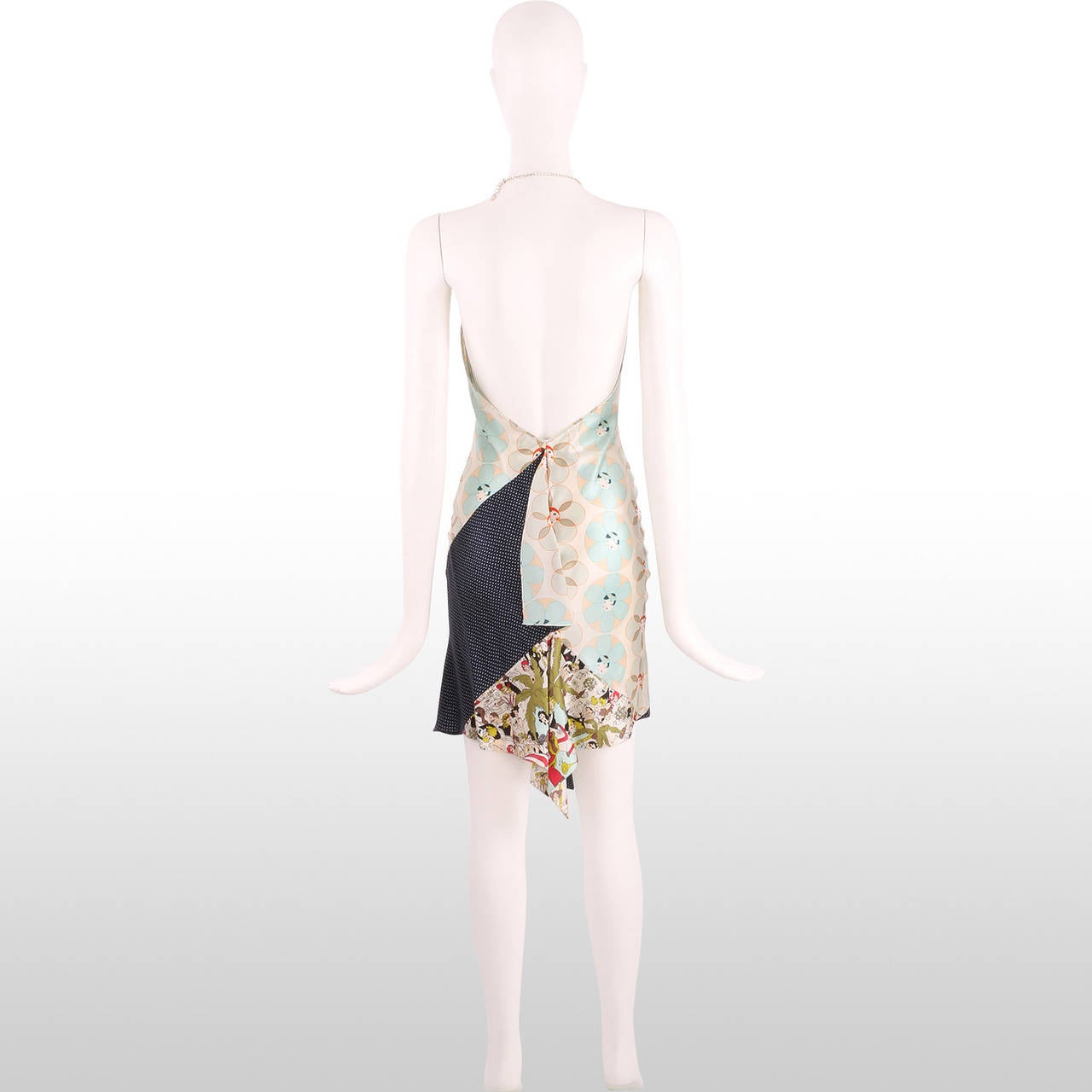 John Galliano Patchwork Print Silk Halter Neck Dress In Excellent Condition For Sale In London, GB