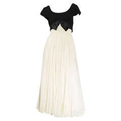 1950's Rosalie Macrini Ivory & Black Two Tone Floaty Chiffon Gown
