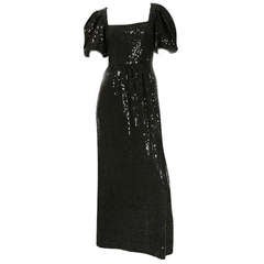 1970's Donald Brooks Black Sequin Full Length Gown