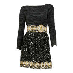 1980's Mary McFadden Pleated Bodice & Embellished Skirt Mini Dress