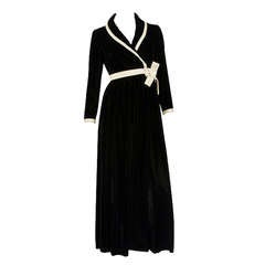 1970's Malcolm Starr Velvet Ivory Bow Wrap Dress