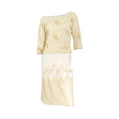 1950's Lord & Taylor Cream Sequin Floral Jumper