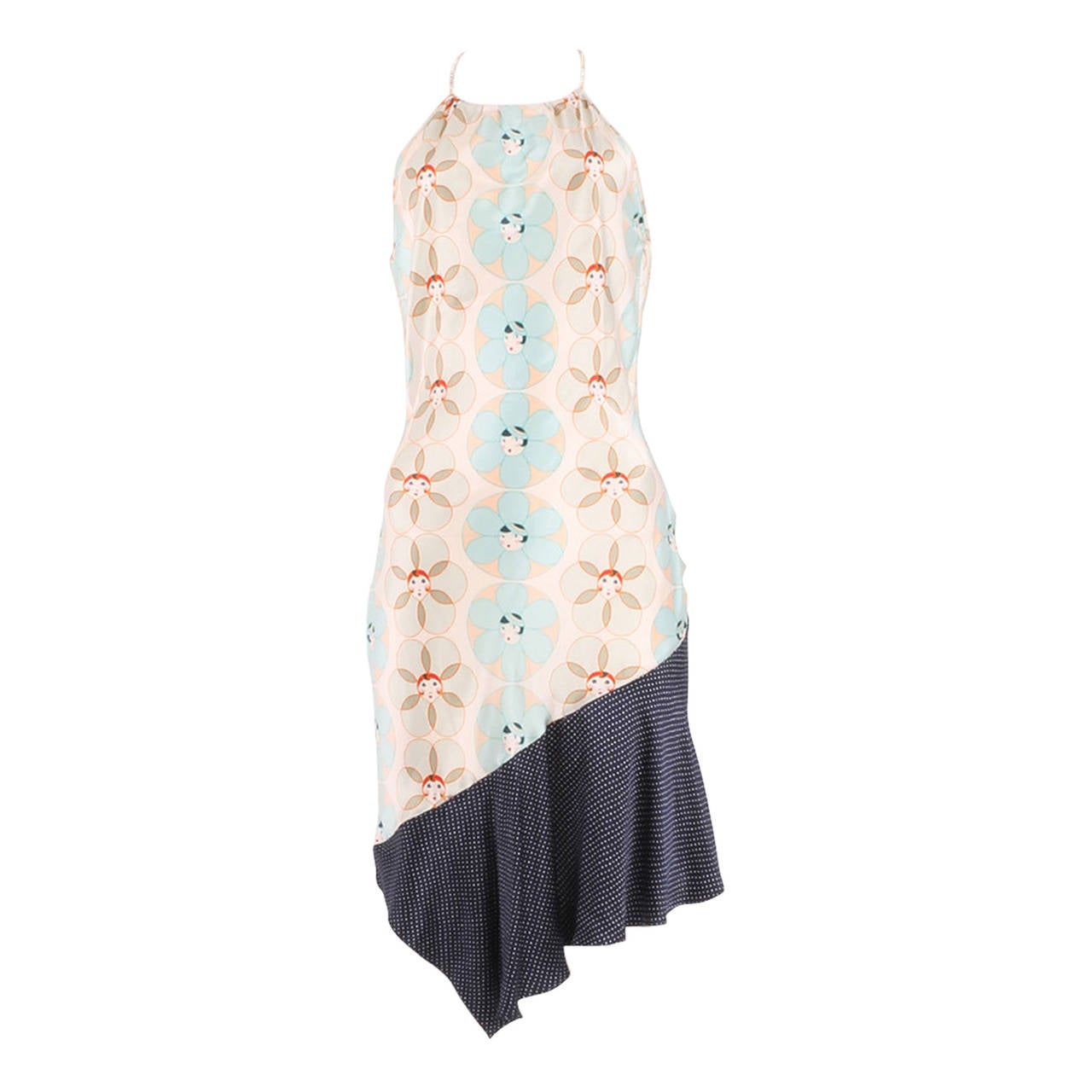 John Galliano Patchwork Print Silk Halter Neck Dress For Sale