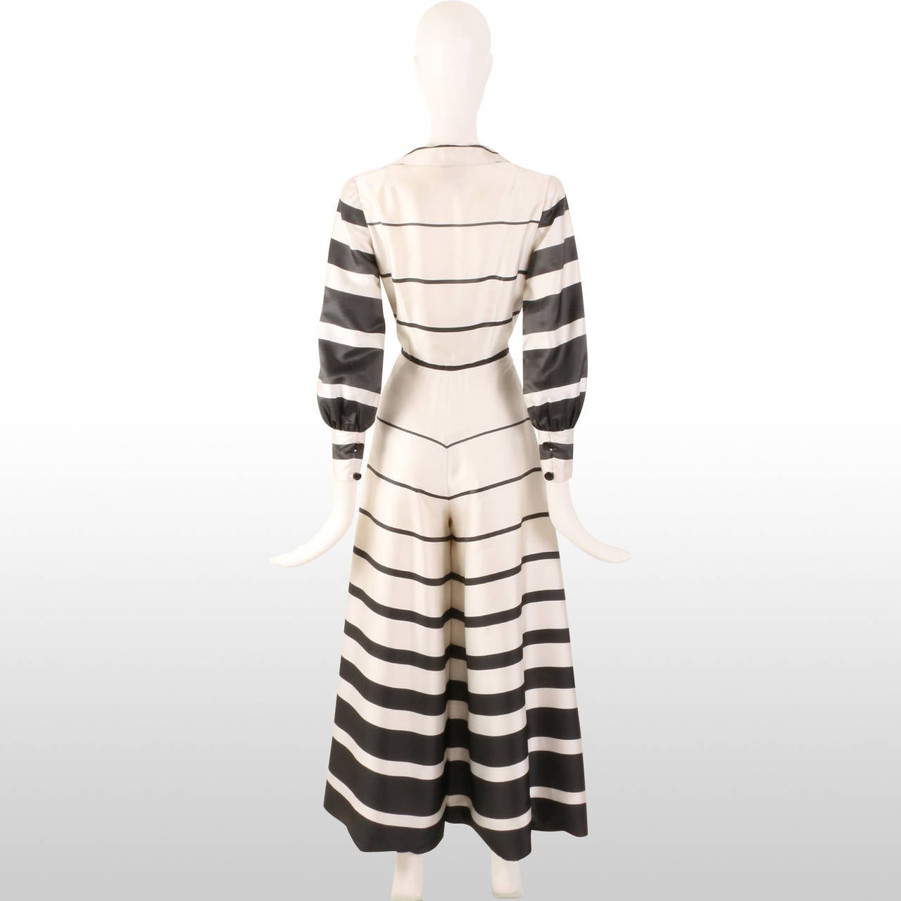 1960's Monochrome Striped Palazzo Wide Leg Jumpsuit - Size M In Good Condition In London, GB