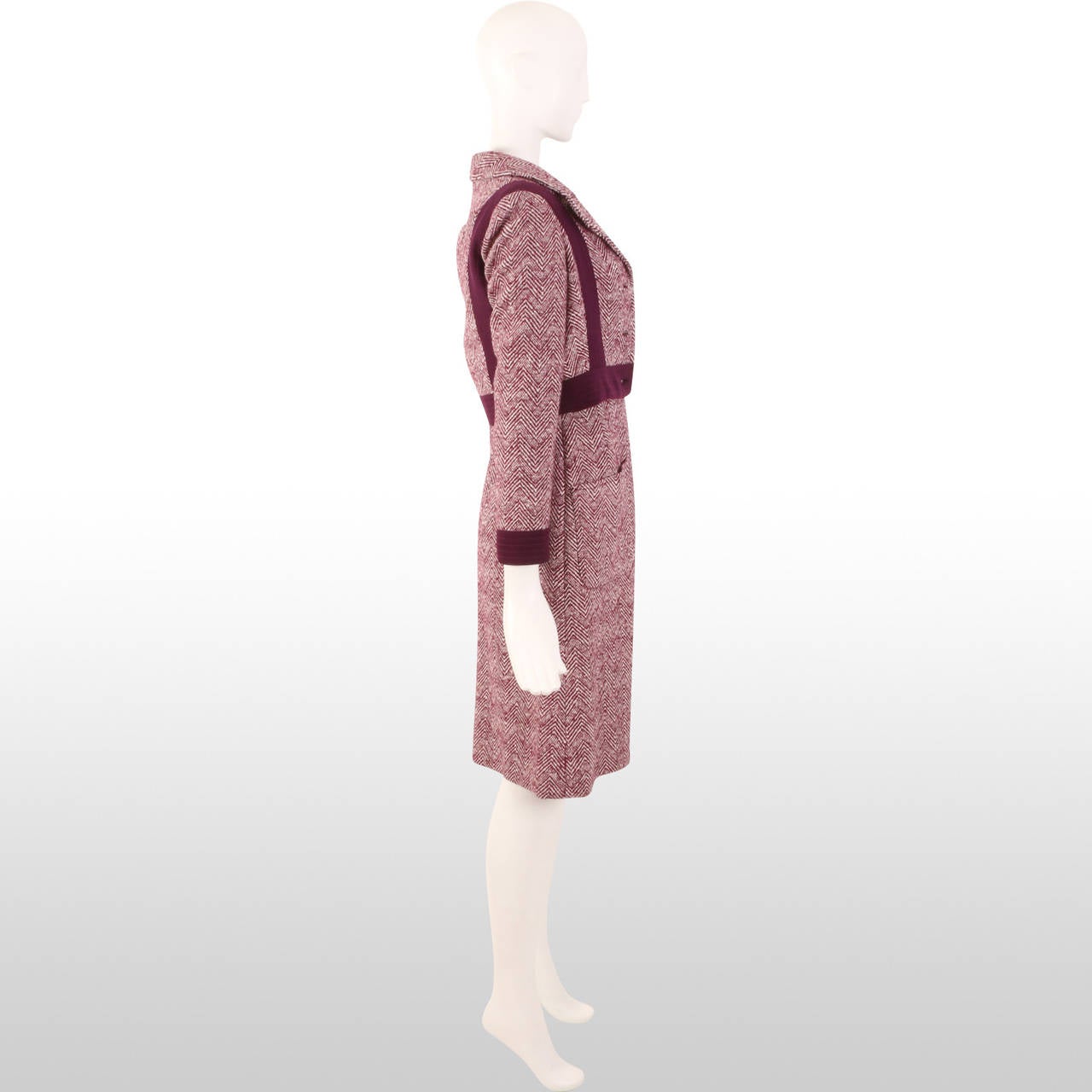1960's Oscar de la Renta Boutique Plum Knit Wool Dress and Jacket In Excellent Condition In London, GB