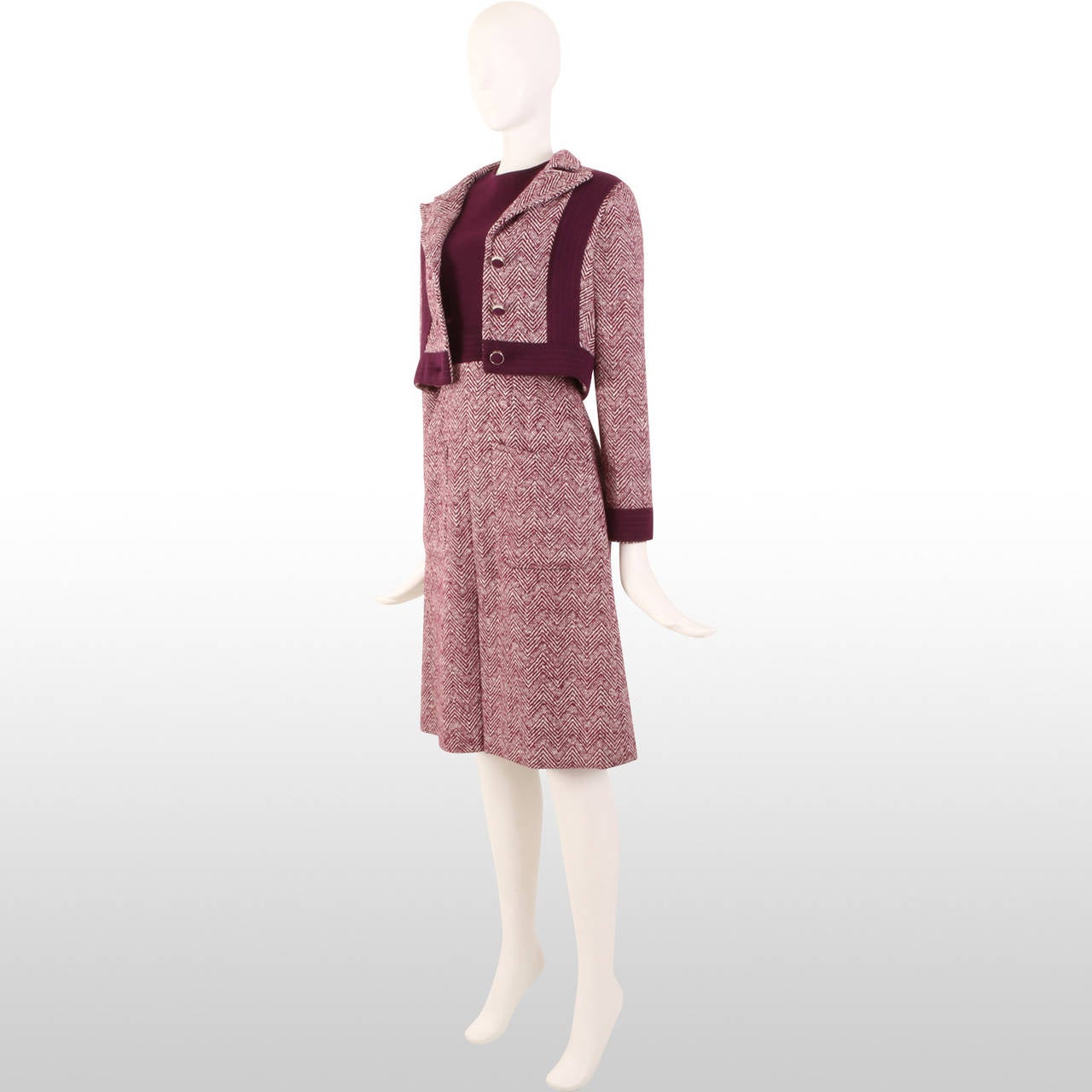 Women's 1960's Oscar de la Renta Boutique Plum Knit Wool Dress and Jacket