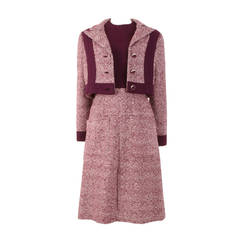 Retro 1960's Oscar de la Renta Boutique Plum Knit Wool Dress and Jacket