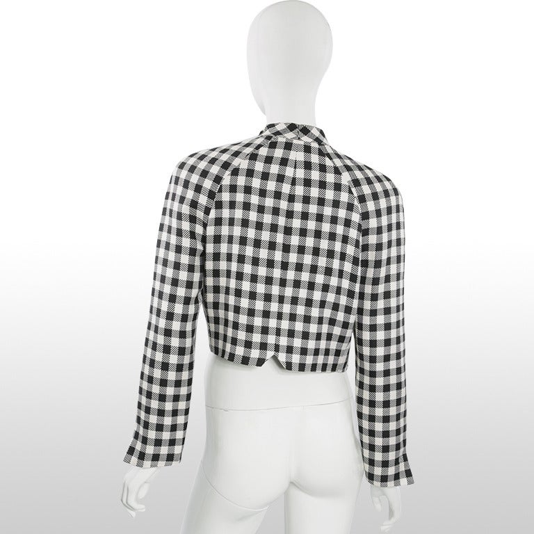 1980's Christian Dior Checked Black and White Crop Jacket In Excellent Condition In London, GB