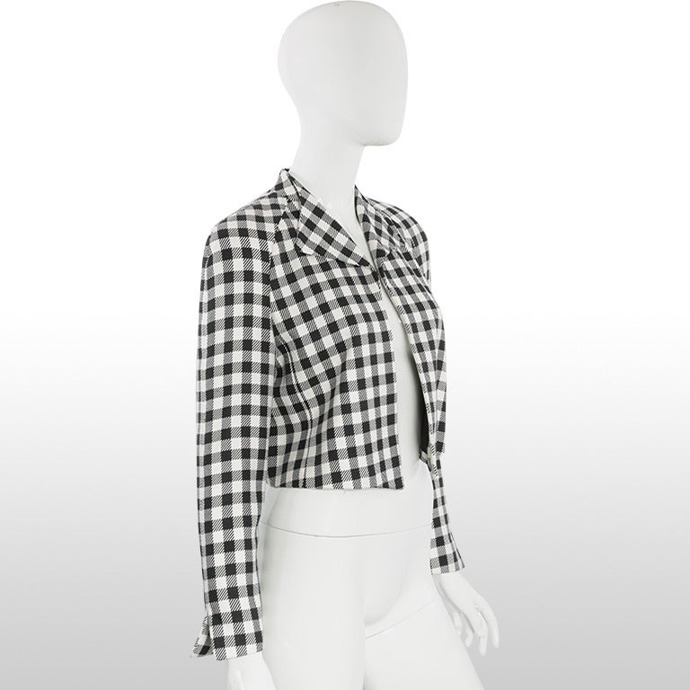 Women's 1980's Christian Dior Checked Black and White Crop Jacket