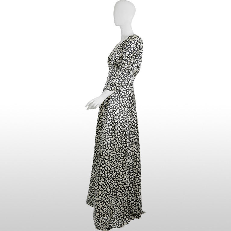 Women's 1980's Black and Ivory Abstract Monochrome Spotted Gown