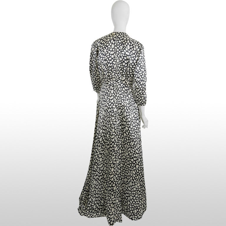 1980's Black and Ivory Abstract Monochrome Spotted Gown 1