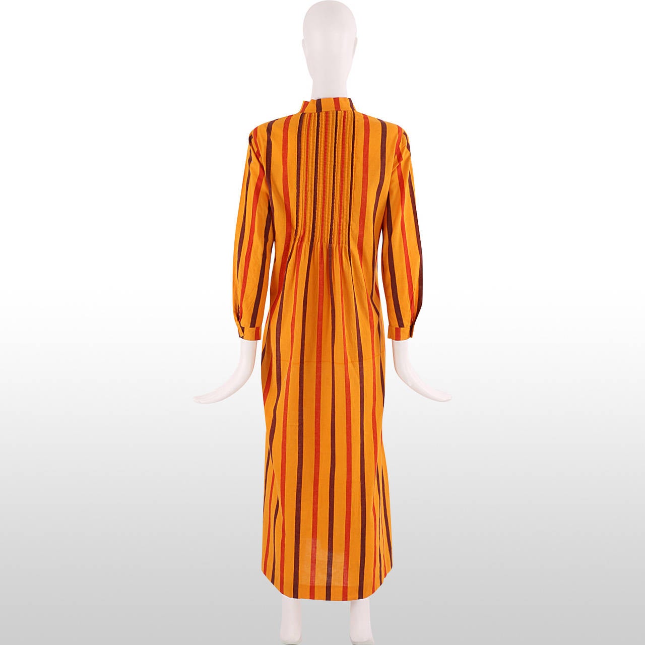 1970's Marimekko (Harrods) Mustard Striped Kaftan Tunic Dress - Size M In Good Condition In London, GB