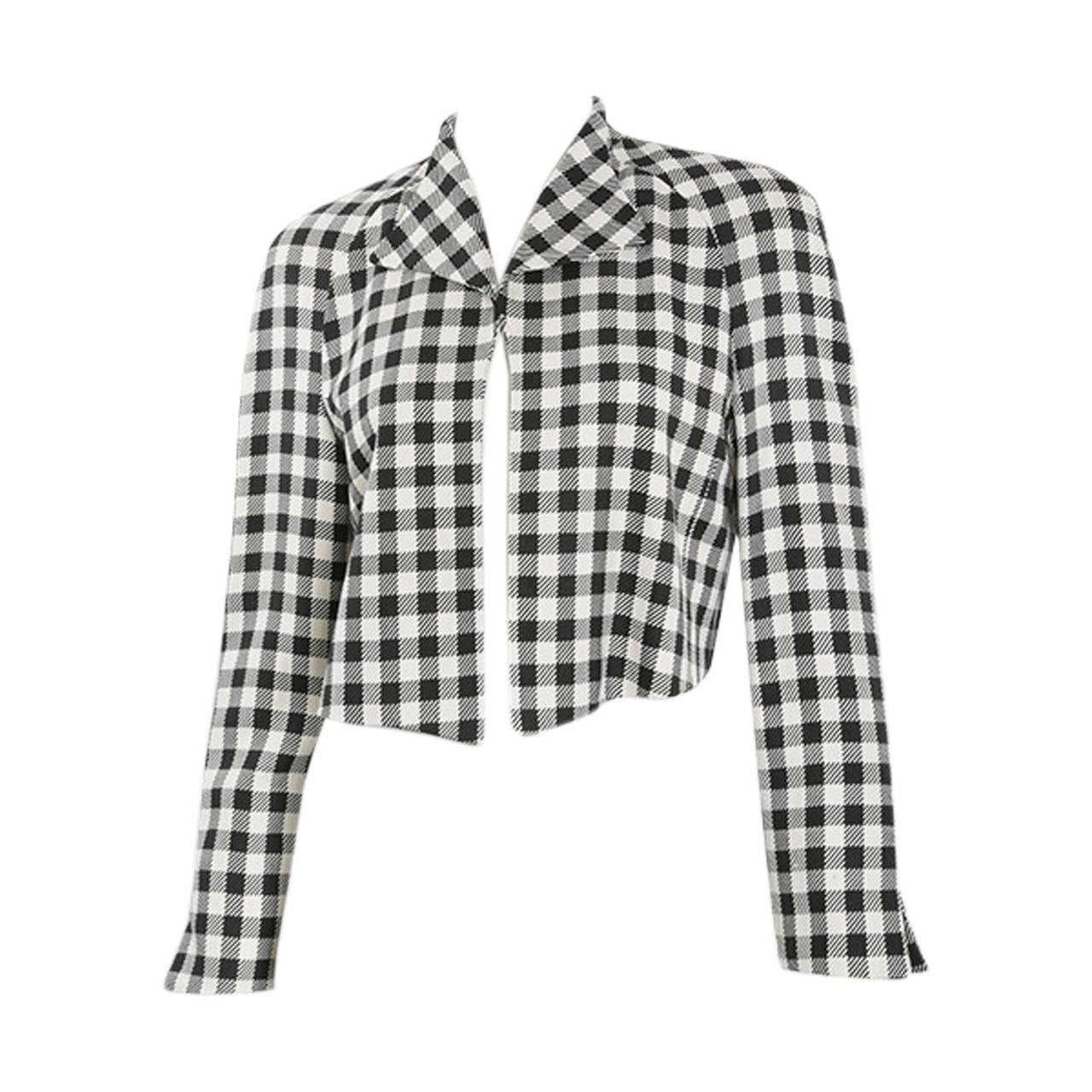 1980's Christian Dior Checked Black and White Crop Jacket